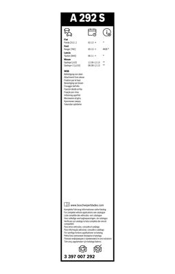 Bosch 3 397 007 292 Balais d'essuie-glace 600/380mm (paire) A292S