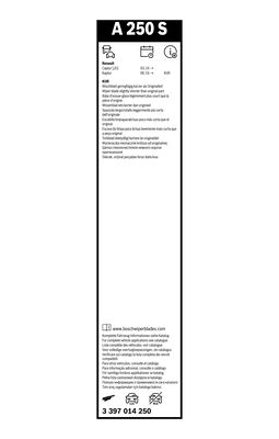Balai d'essuie-glace A250S BOSCH Aerotwin 3 397 014 250, 650/360mm, Avant