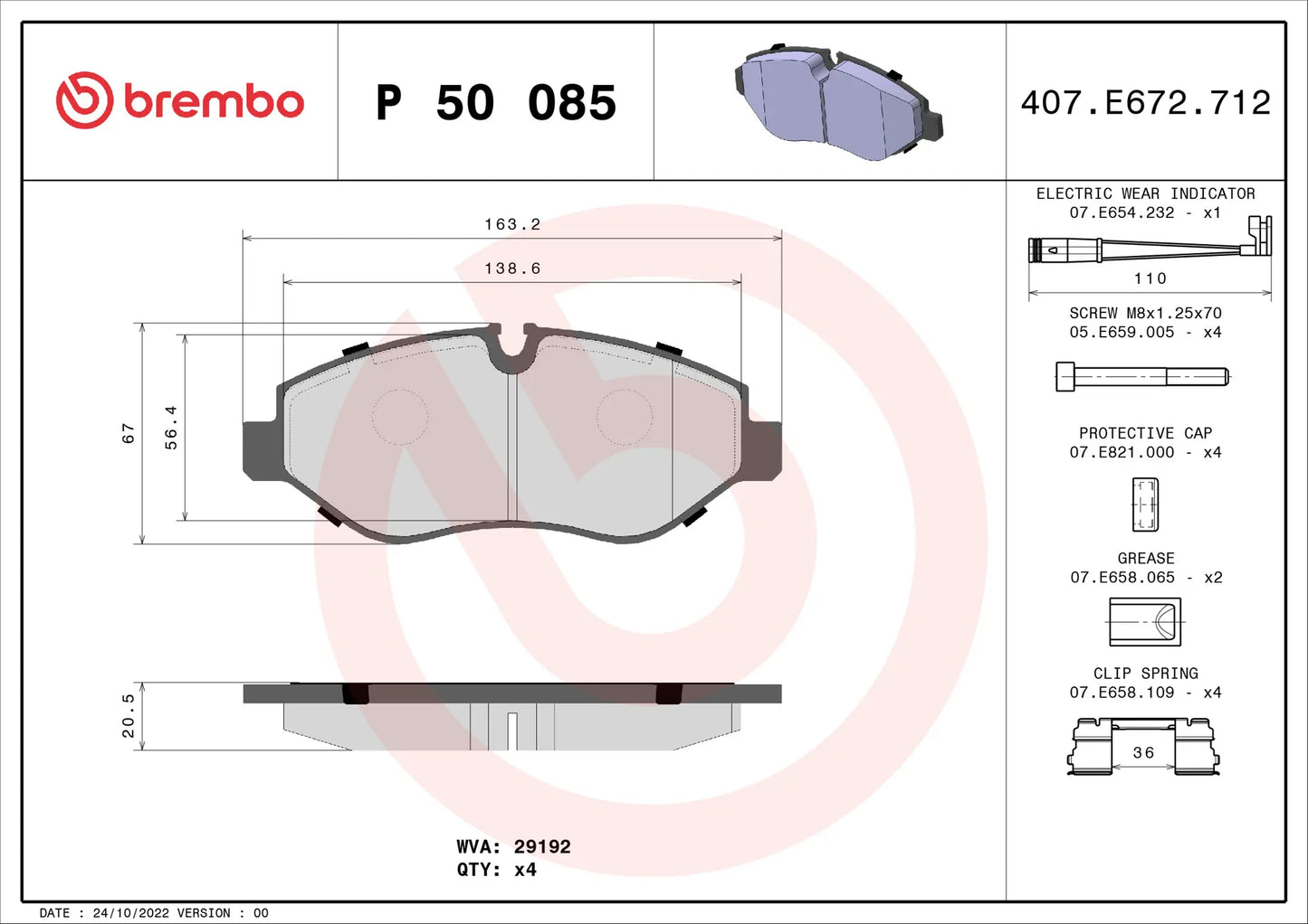 BREMBO P 50 085 Plaquettes de freins