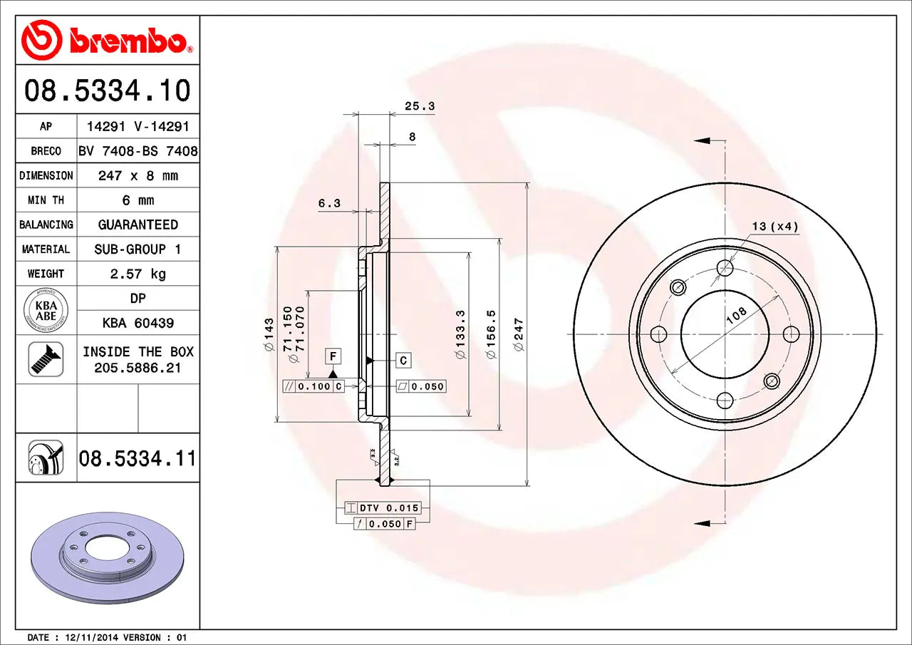 2x BREMBO 08.5334.11 Disques de Frein Arrière 247mm PEUGEOT 306 106 CITROEN