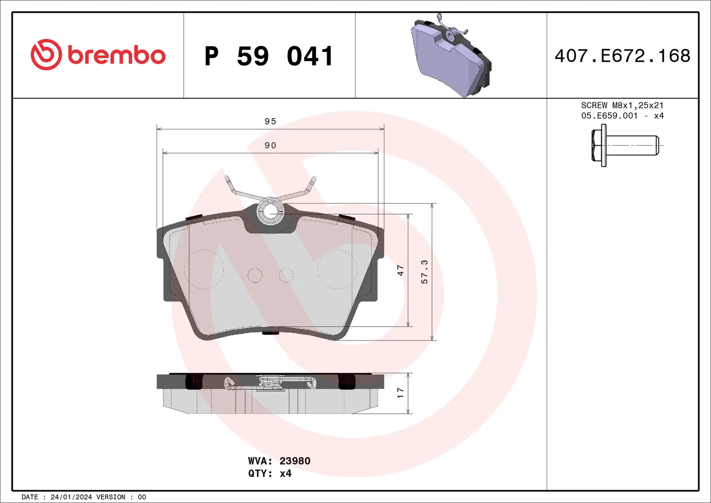 BREMBO P 59 041 Plaquettes de frein pour RENAULT NISSAN OPEL FIAT