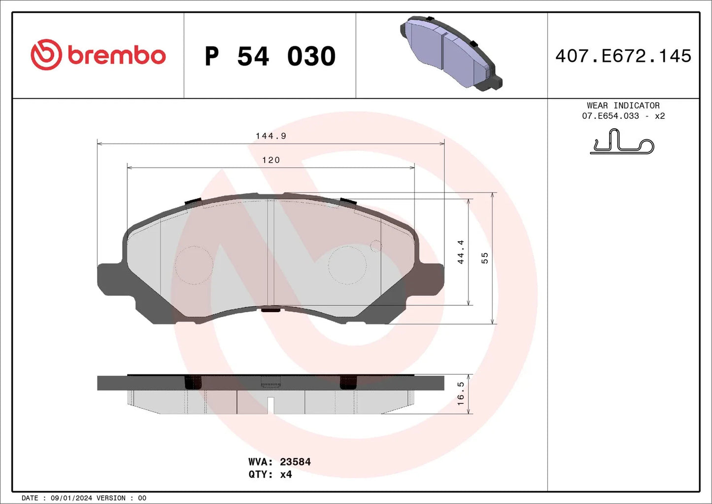 BREMBO Prime P 54 030 Plaquettes de frein