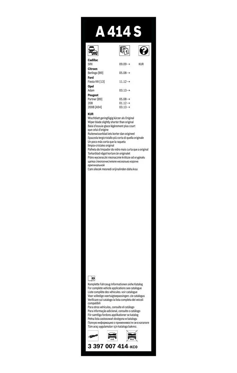 BOSCH 3 397 007 414 Balai d'essuie-glace Aerotwin A414S 650/400mm Avant 2 Pièces