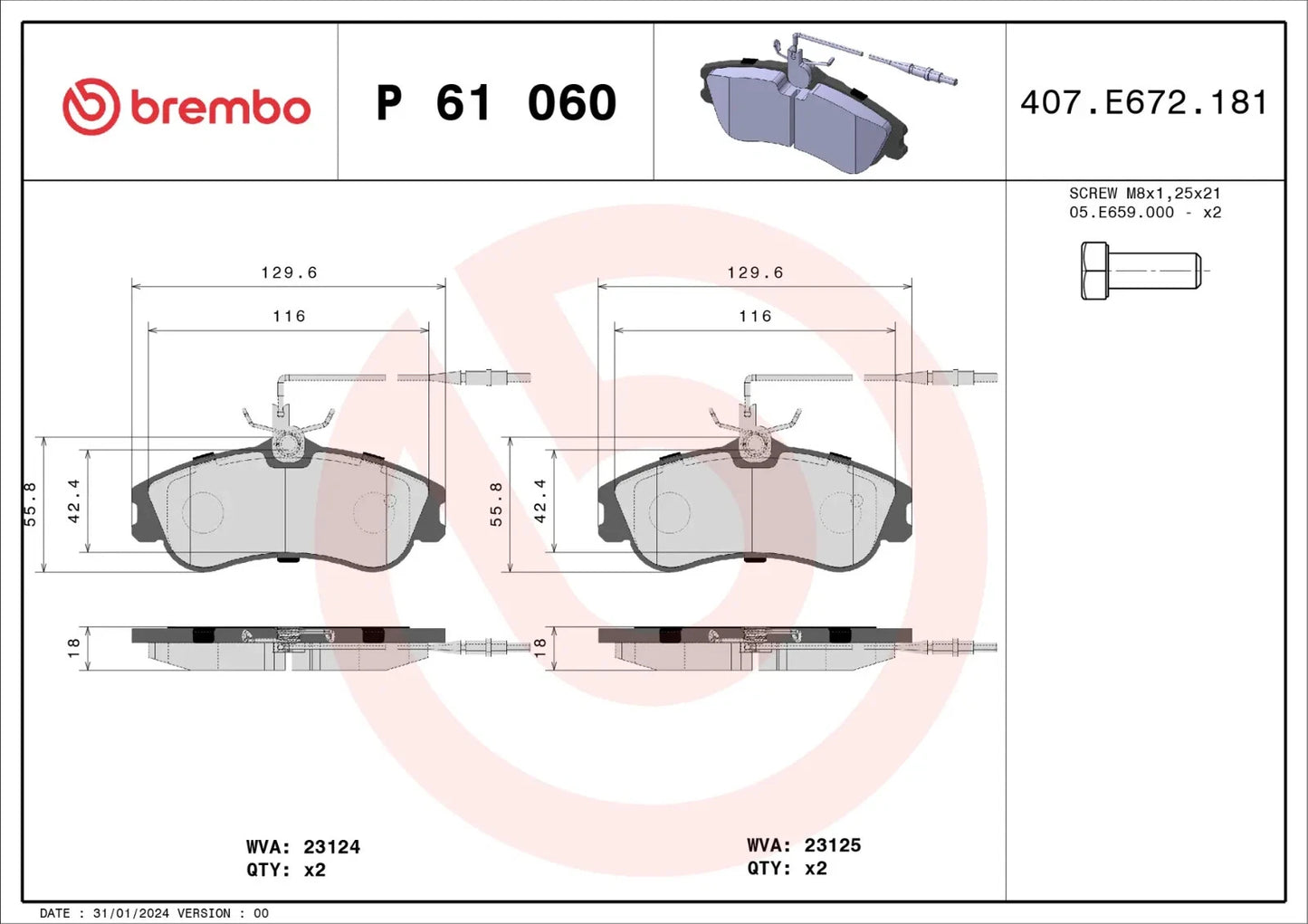BREMBO Prime P 61 060 Plaquettes de frein