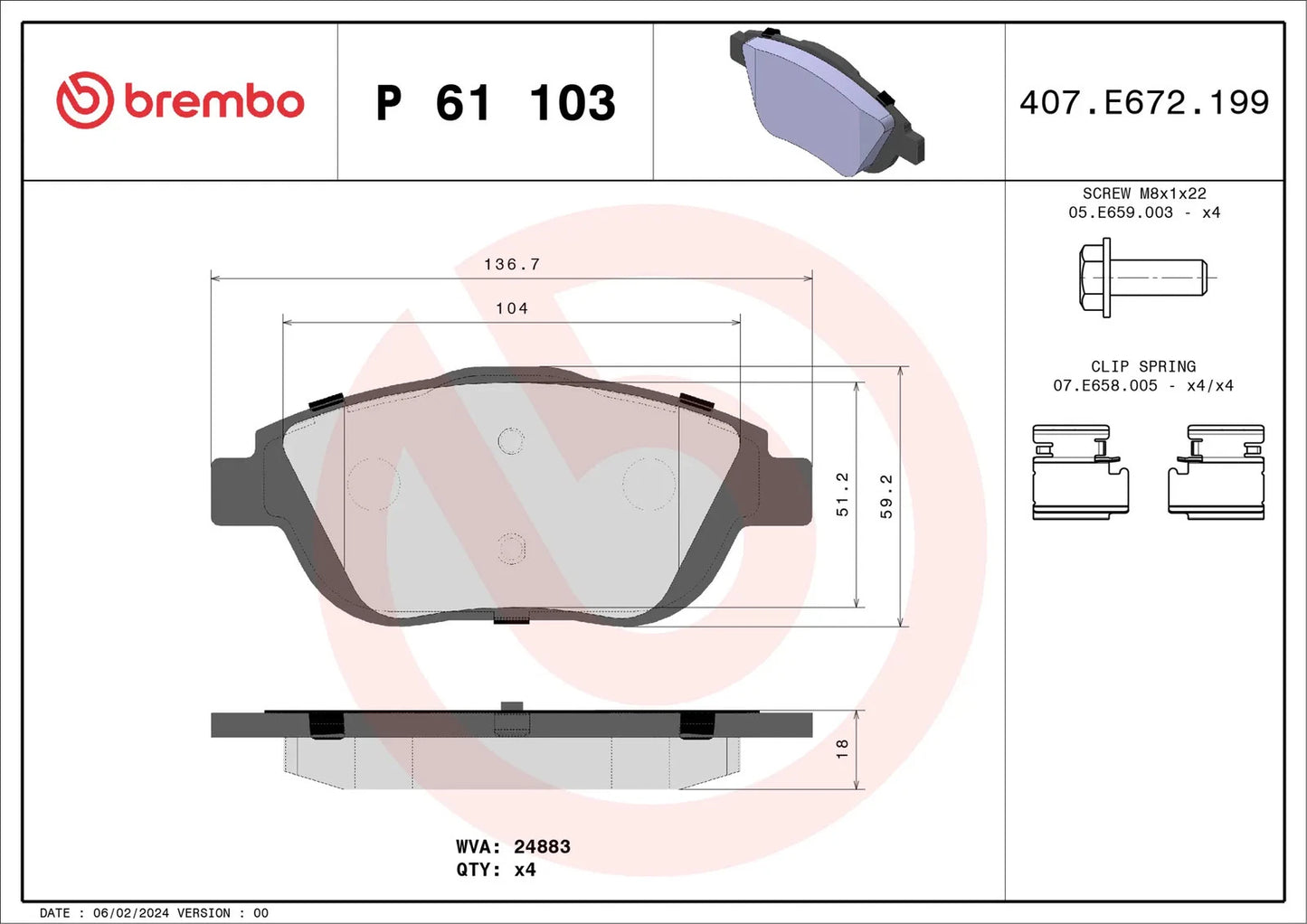 BREMBO P 61 103 Plaquettes de frein pour CITROËN PEUGEOT DS OPEL
