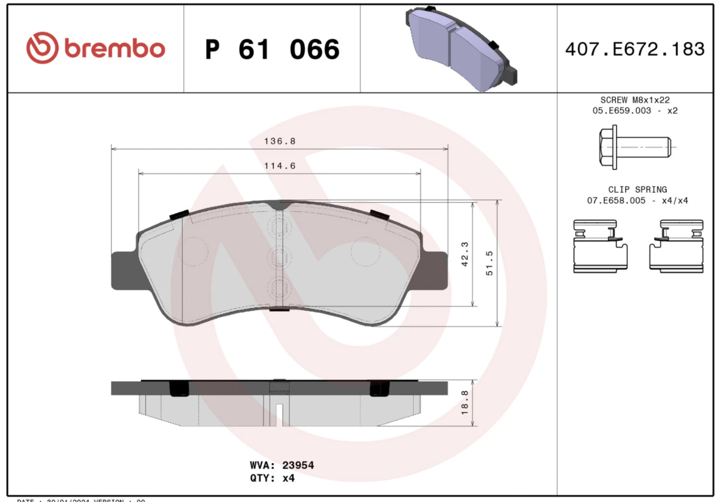 BREMBO Prime P 61 066 Plaquettes de frein