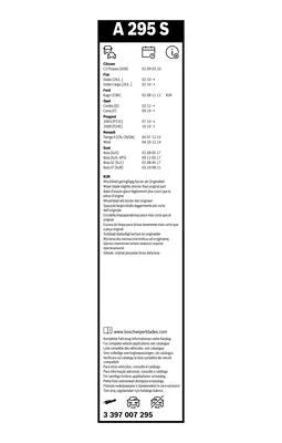 BOSCH 3 397 007 295 Balai d'essuie-glace plat A295S Longueur 600 mm Longueur 400 mm