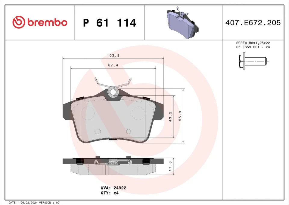 BREMBO Prime P 61 114 Plaquettes de frein