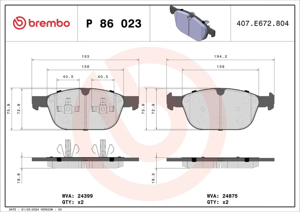 BREMBO P 86 023 Plaquettes de freins Avant