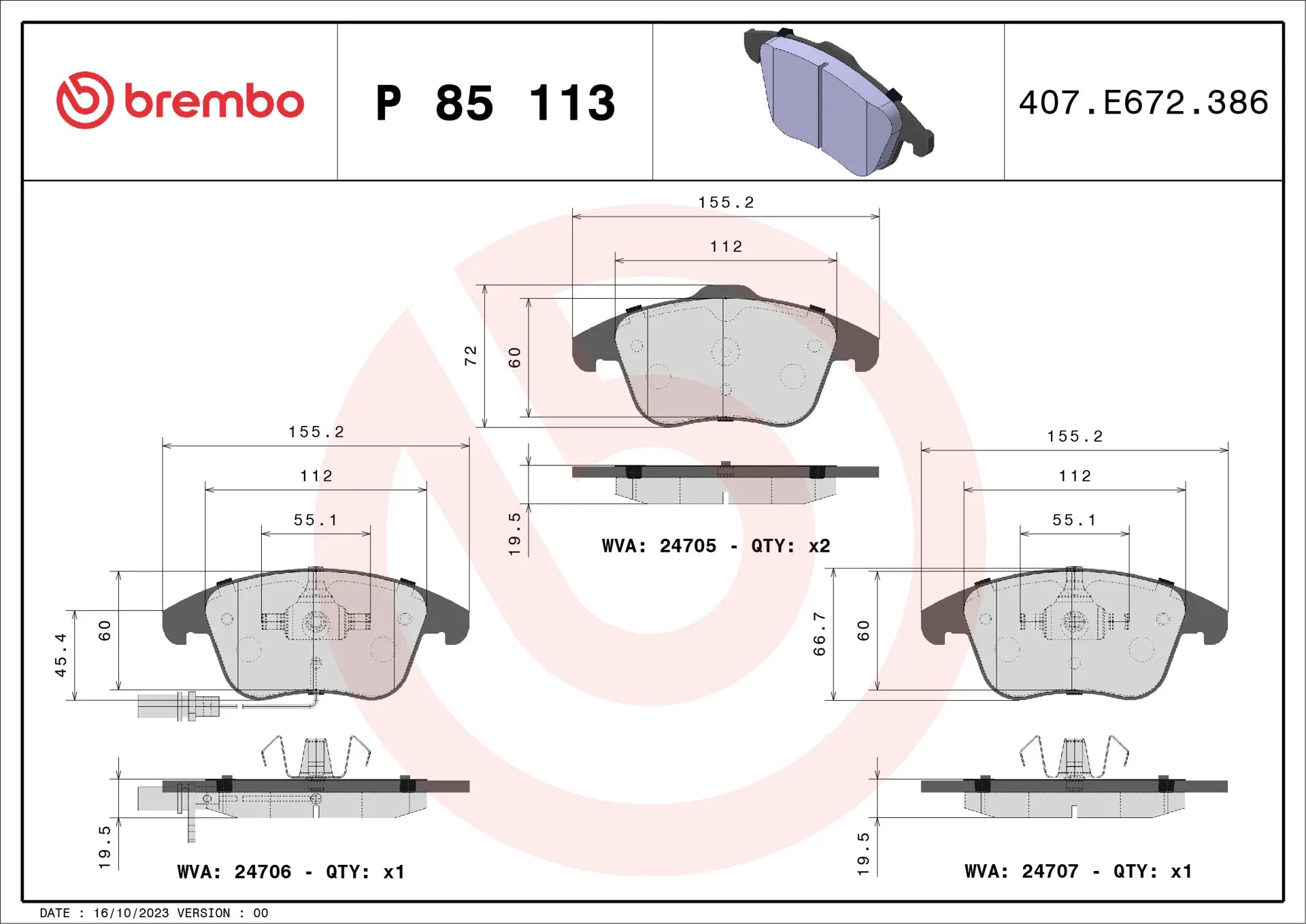 BREMBO P 85 113 PLAQUETTES DE FREIN PRIME LINE (JEU) BREMBO