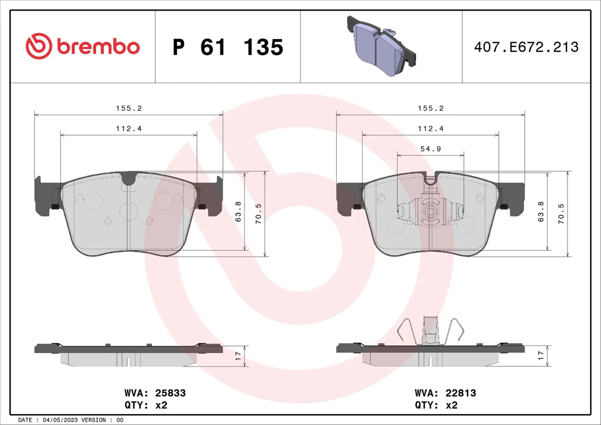 BREMBO P 61 135 Prime Plaquettes de frein Avant