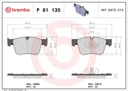 BREMBO P 61 135 Prime Plaquettes de frein Avant