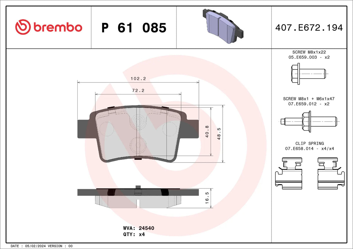 BREMBO Prime P 61 085 Plaquettes de frein arrière avec accessoires – vue 2