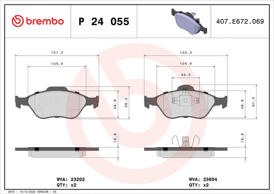 BREMBO P 24 055 Plaquettes de freins Avant