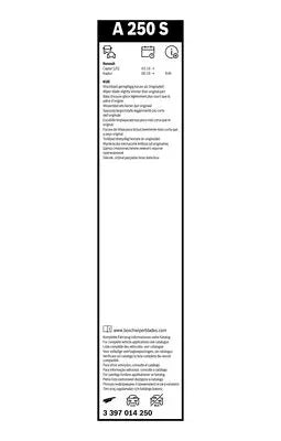 BOSCH 3 397 014 250 Balai d'essuie-glace A250S Aerotwin , 650/360mm, Avant BOSCH