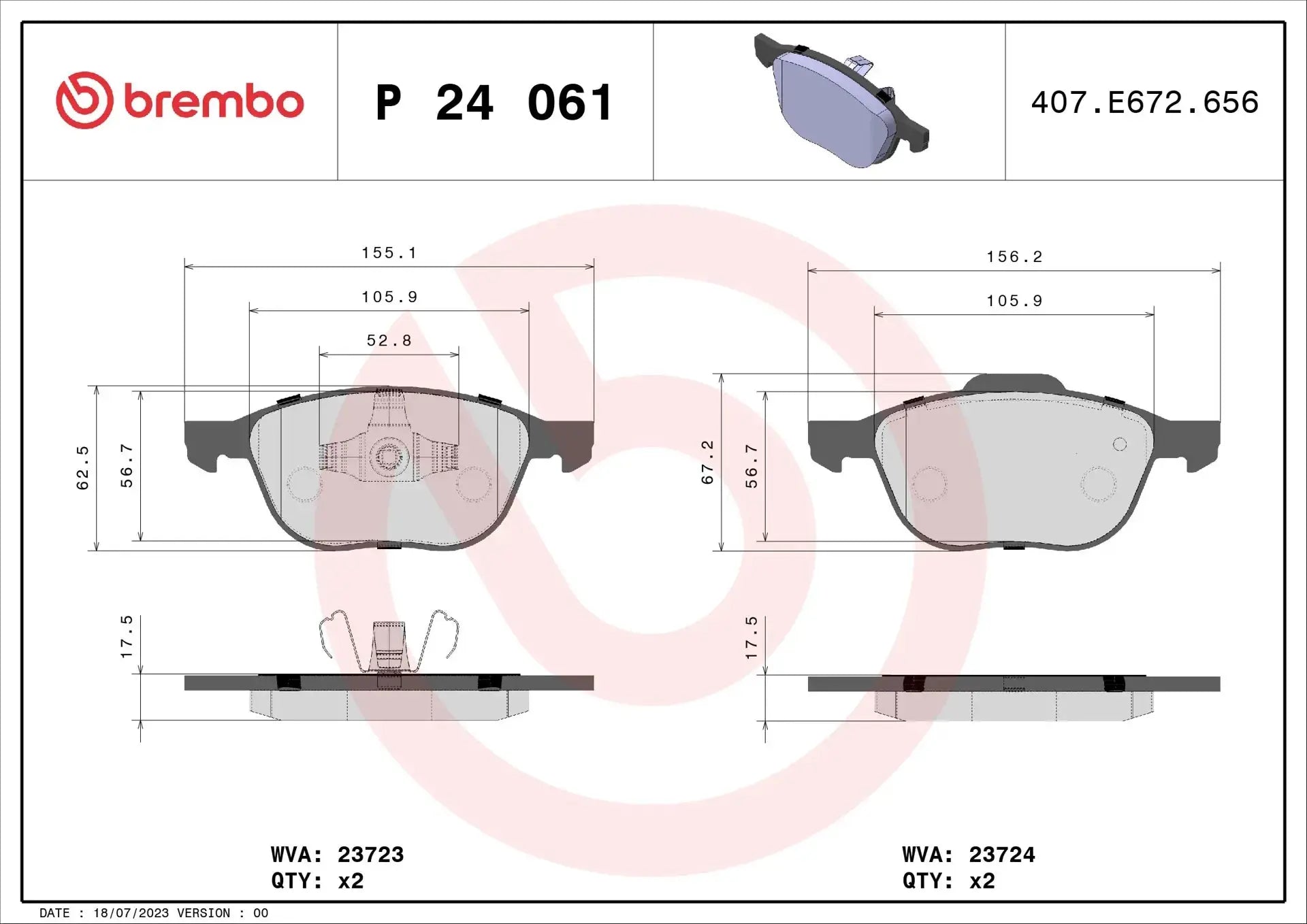 BREMBO P 24 061 Plaquettes de freins BREMBO