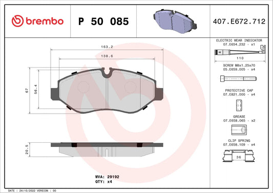BREMBO P 50 085 Plaquettes de freins