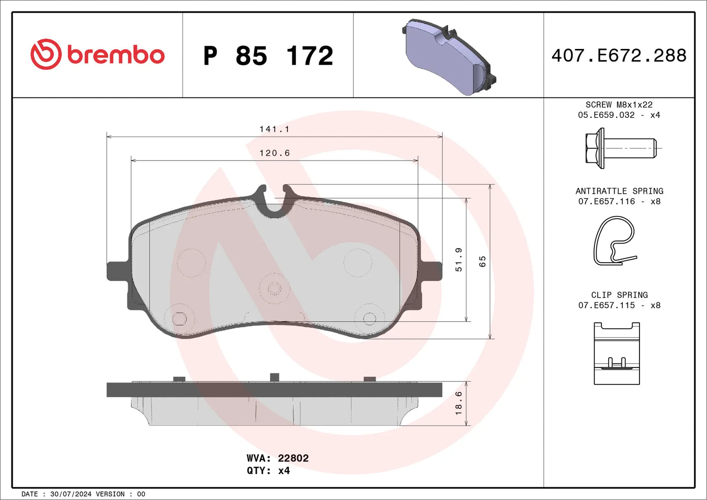 BREMBO P 85 172 Plaquettes de frein BREMBO