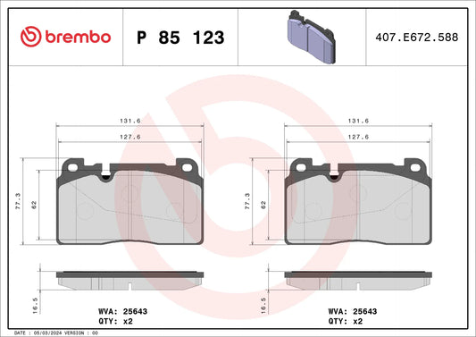 BREMBO P 85 123 Plaquettes de freins Avant