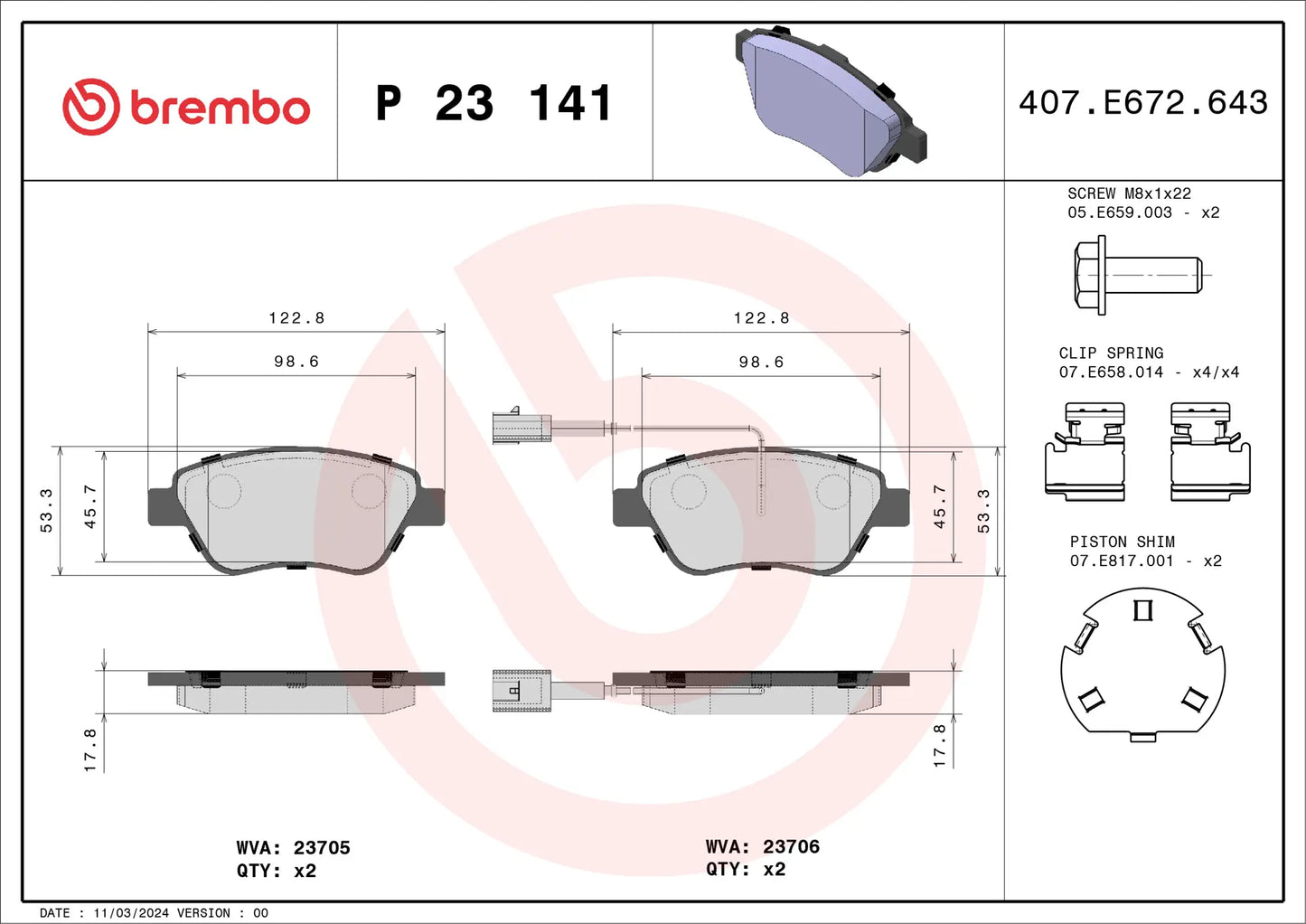 BREMBO P 23 141 Plaquettes de freins P23141