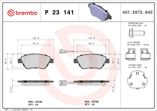BREMBO P 23 141 Plaquettes de freins P23141