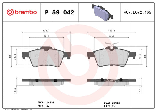 BREMBO P 59 042 Plaquettes de freins