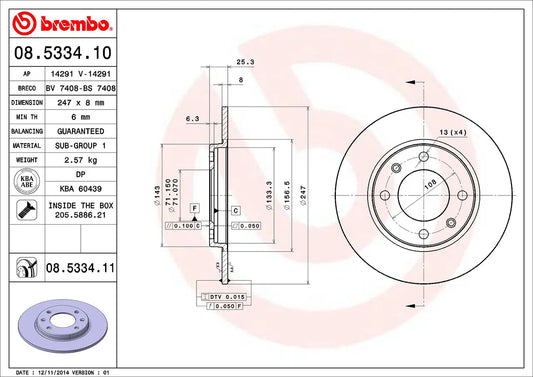 2x BREMBO 08.5334.11 Disques de Frein Arrière 247mm PEUGEOT 306 106 CITROEN