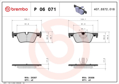 BREMBO P 06 071 Plaquettes de freins BREMBO