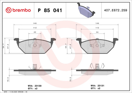 BREMBO P 85 041 Plaquettes de freins