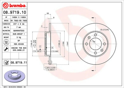 2x BREMBO 08.9719.11 Disques de Frein Arrière 247mm BREMBO