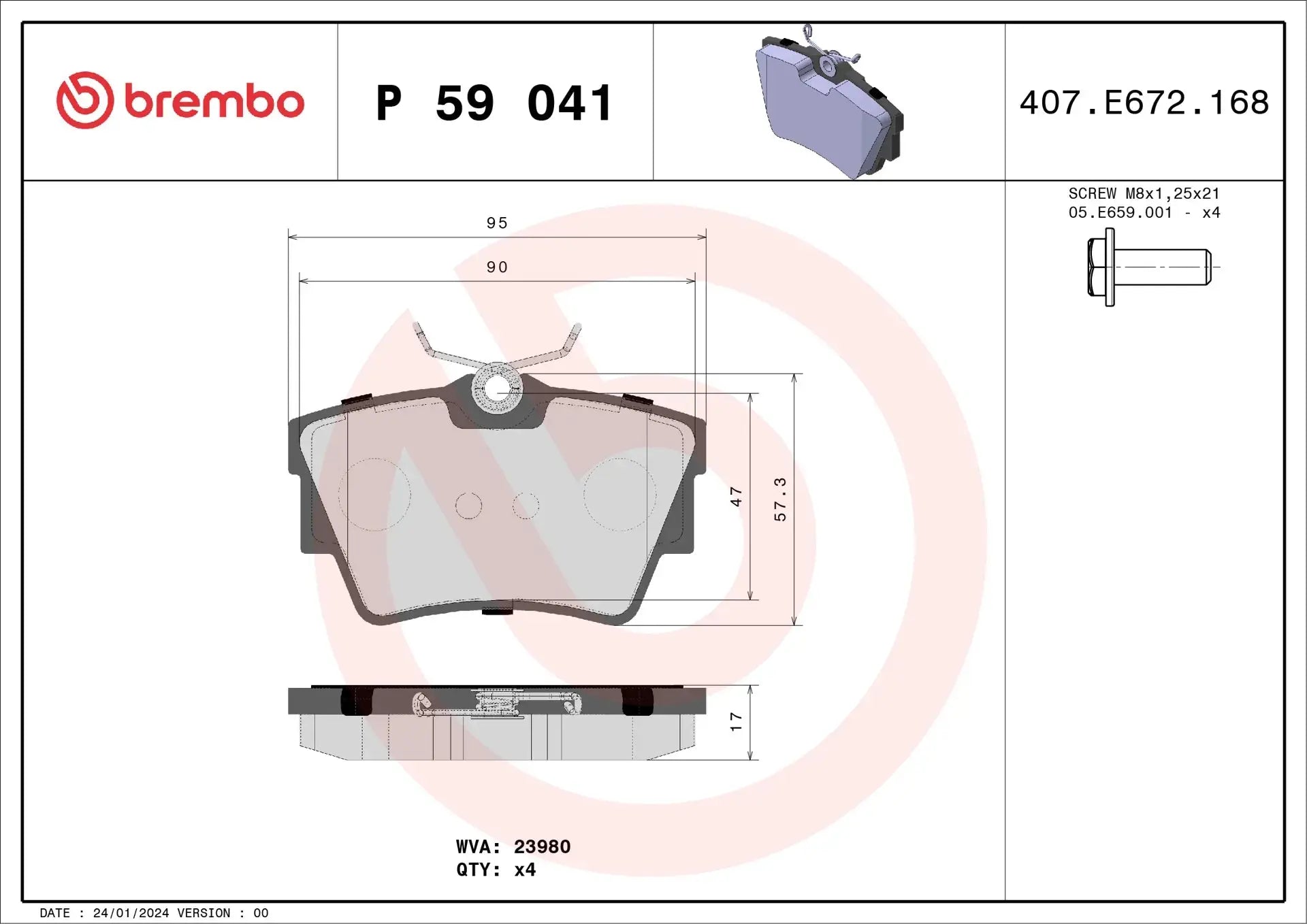 BREMBO P 59 041 Plaquettes de frein pour RENAULT NISSAN OPEL FIAT BREMBO