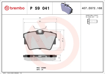 BREMBO P 59 041 Plaquettes de frein pour RENAULT NISSAN OPEL FIAT BREMBO