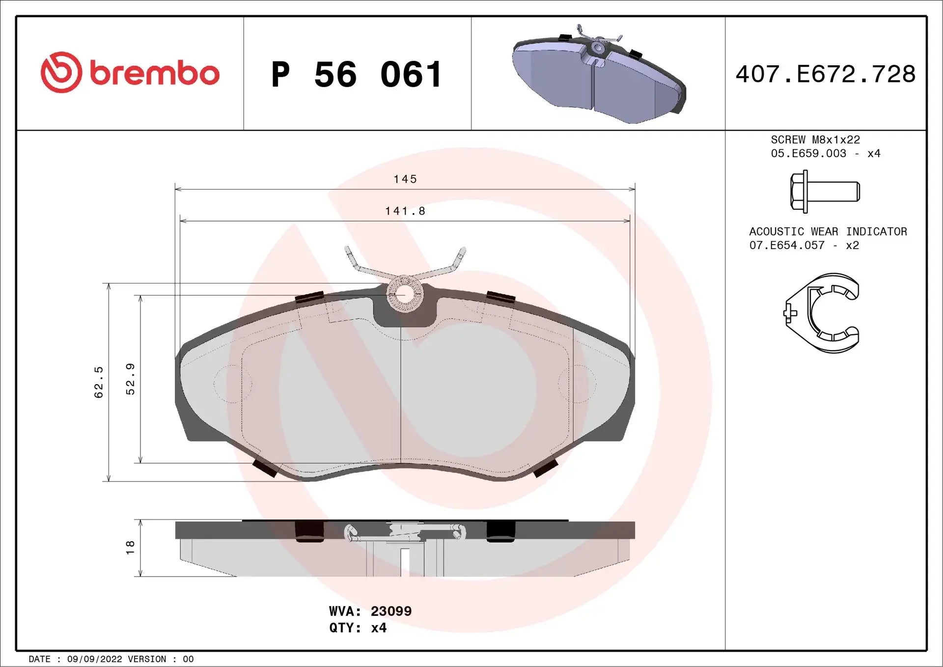 BREMBO P 56 061 Plaquettes de frein pour RENAULT NISSAN OPEL BREMBO