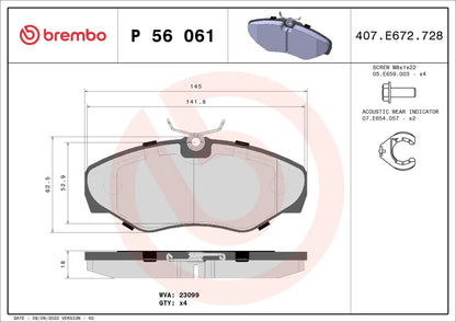 BREMBO P 56 061 Plaquettes de frein pour RENAULT NISSAN OPEL BREMBO