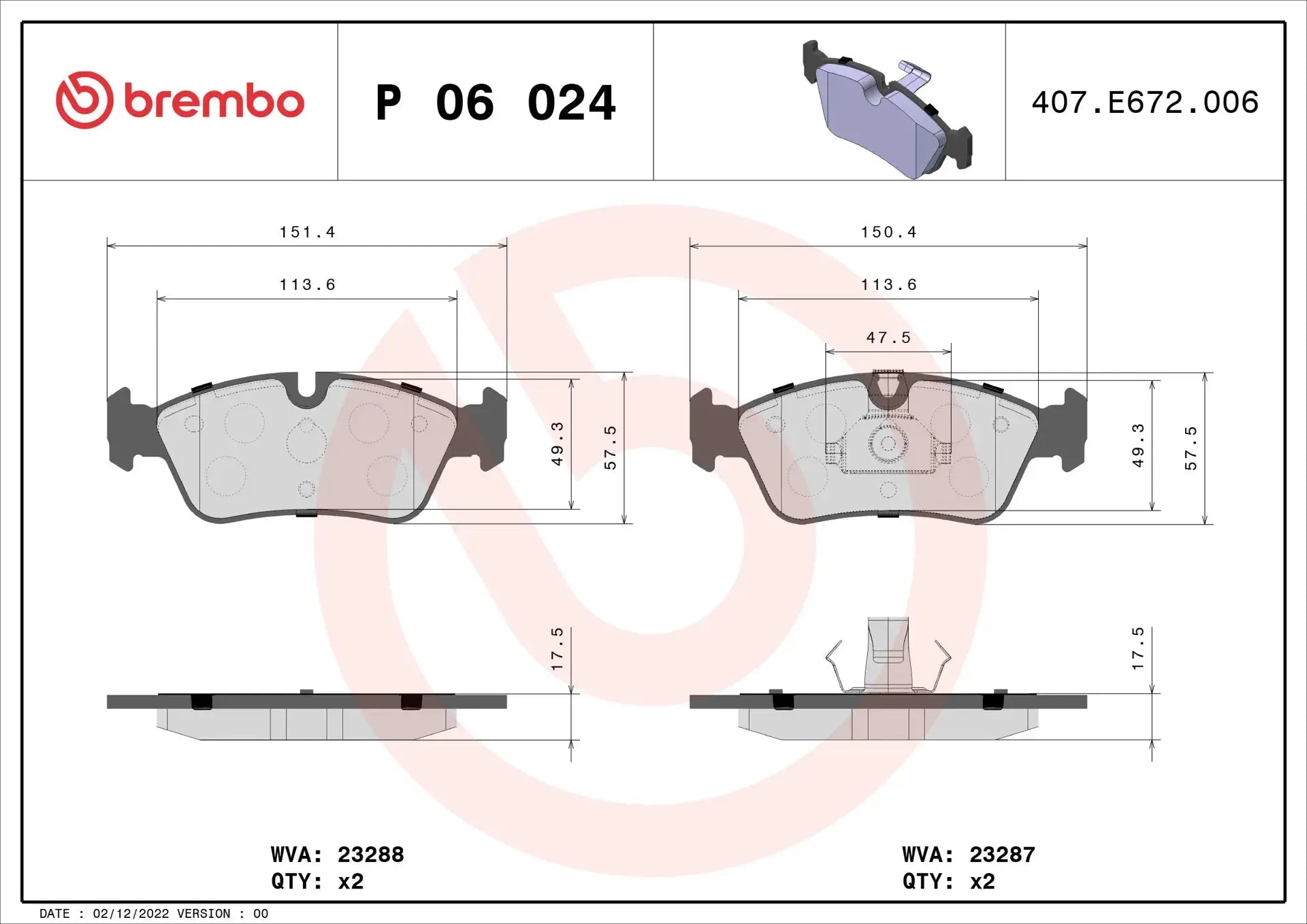 BREMBO P 06 024 Plaquettes de freins BREMBO