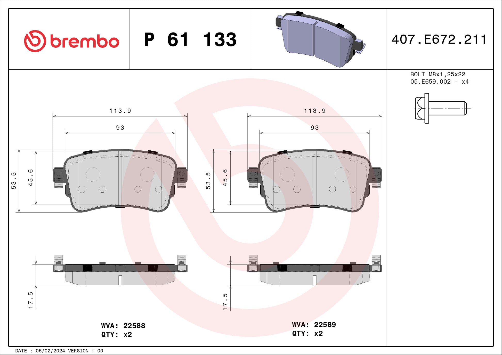 BREMBO P 61 133 PLAQUETTES DE FREIN (JEU) - GR PARTS