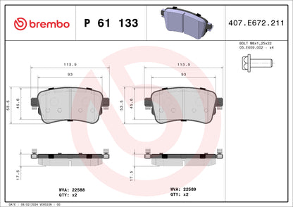 BREMBO P 61 133 PLAQUETTES DE FREIN (JEU) - GR PARTS