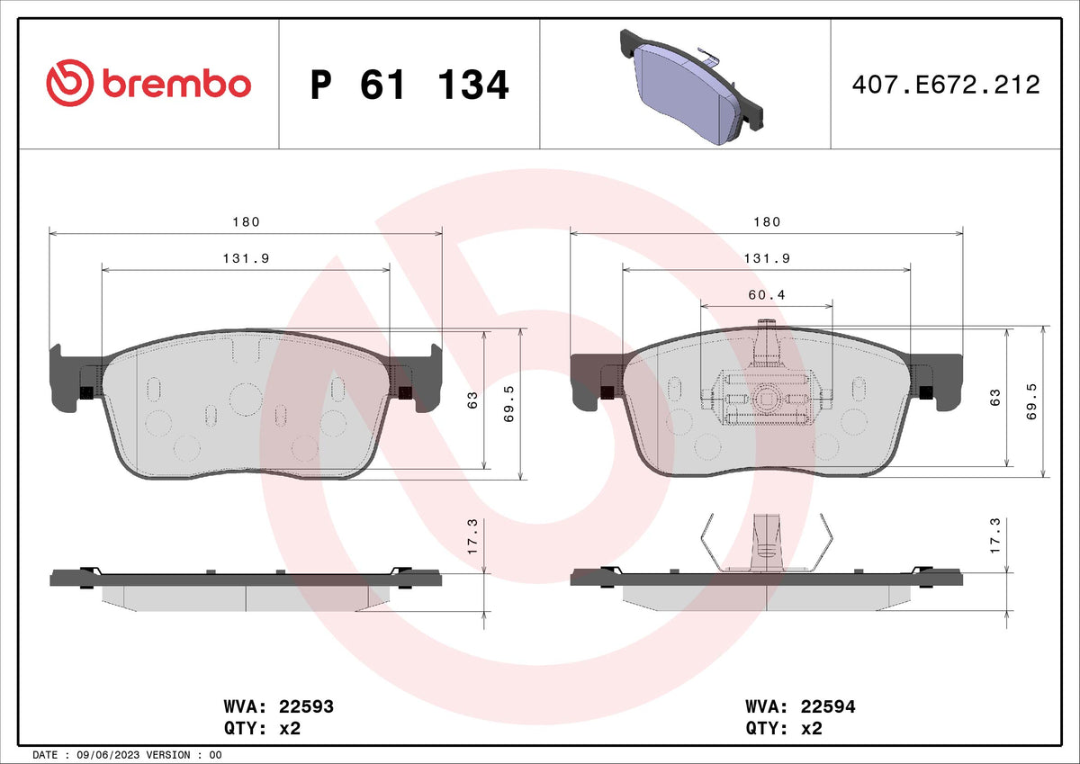 BREMBO P 61 134 PLAQUETTES DE FREIN (JEU) - GR PARTS