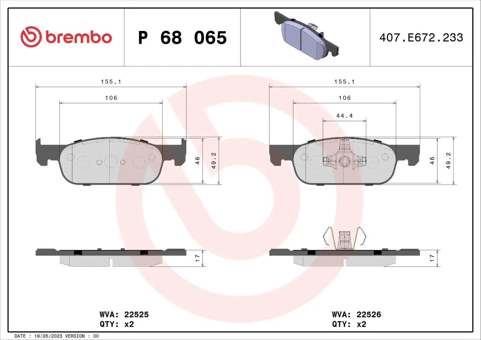 BREMBO P 68 065 Plaquettes de freins Avant BREMBO