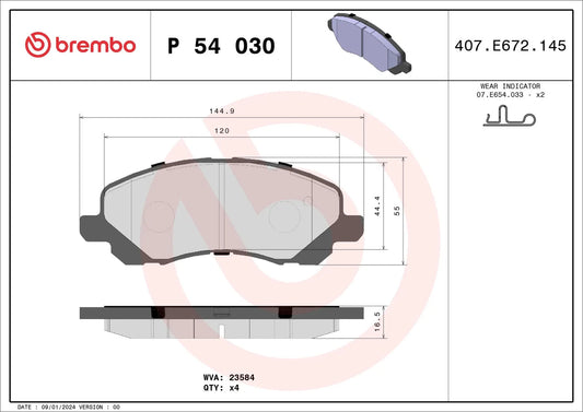 BREMBO Prime P 54 030 Plaquettes de frein