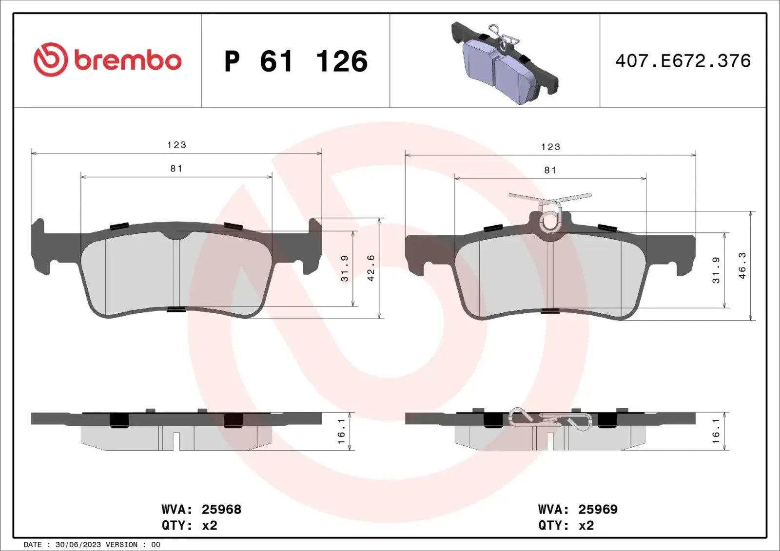 BREMBO P 61 126 Plaquettes de freins Arrière BREMBO
