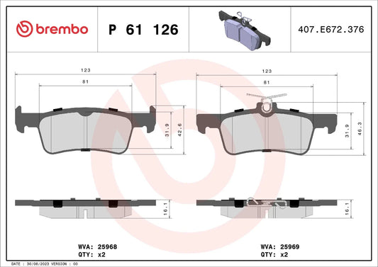 BREMBO P 61 126 Plaquettes de freins Arrière