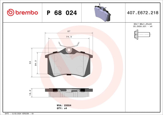 BREMBO P 68 024 Plaquettes de freins Arrière