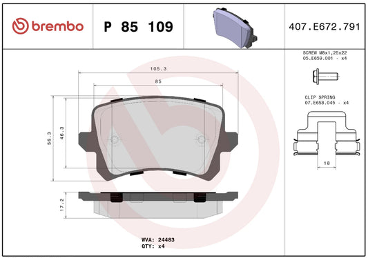 BREMBO P 85 109 Plaquettes de freins