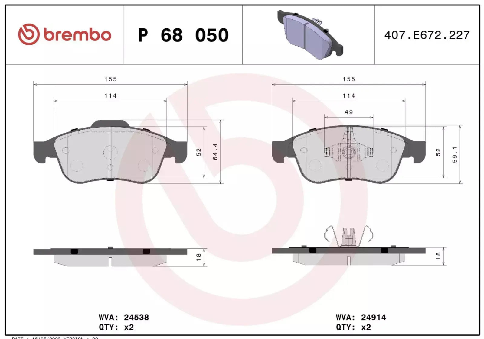 BREMBO P 68 050 Plaquettes de freins BREMBO