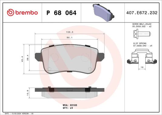 BREMBO P 68 064 Plaquettes de frein BREMBO