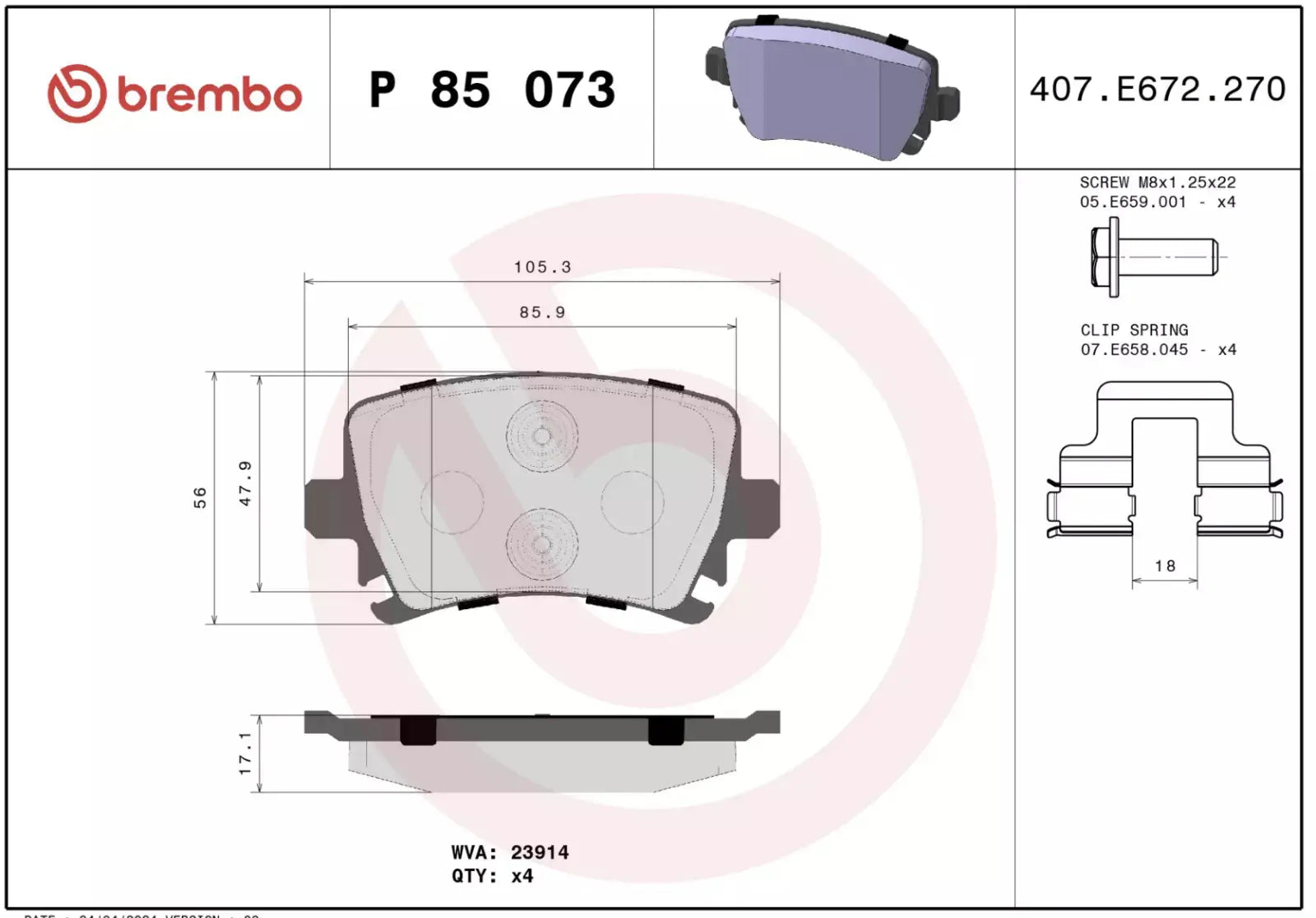 BREMBO P 85 073 Plaquettes de freins BREMBO