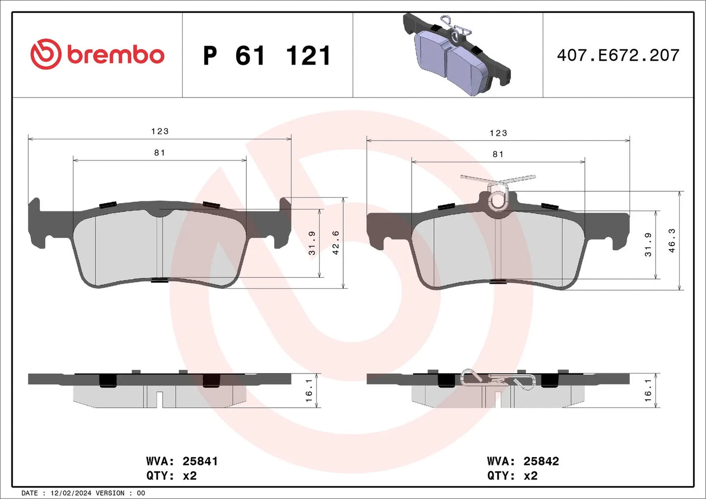 BREMBO P 61 121 Plaquettes de freins Arrière