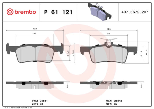 BREMBO P 61 121 Plaquettes de freins Arrière