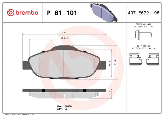 BREMBO Prime P 61 101 Plaquettes de frein